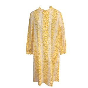 Vintage 70s Yellow Abstract Print Midi Handmade Dress Mod Shift Spring Summer